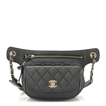 CHANEL Metallic Calfskin Flap Chain Waist Bag Ruthenium