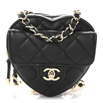CHANEL Lambskin Quilted CC In Love Heart Clutch With Chain Black