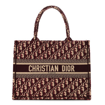 CHRISTIAN DIOR Oblique Medium Book Tote Burgundy Multicolor