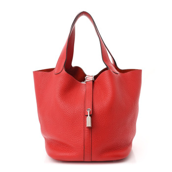 HERMES Taurillon Clemence Picotin Lock 22 MM Rouge Casaque