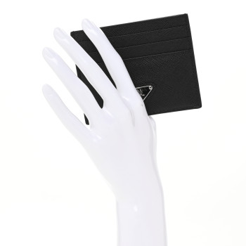 PRADA Saffiano Triangle Card Case Black