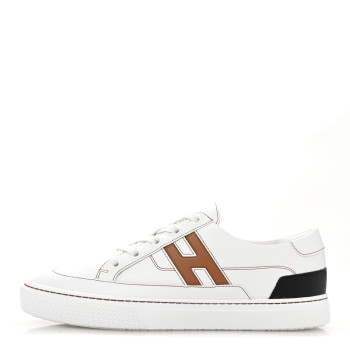 HERMES Calfskin Deep Sneakers 39.5 White Naturel
