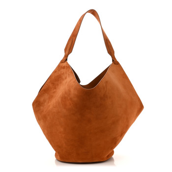 KHAITE Suede Calfskin Medium Lotus Tote Caramel