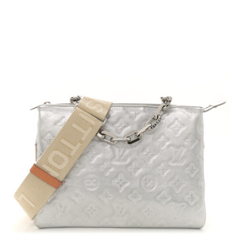 LOUIS VUITTON Metallic Lambskin Embossed Monogram Coussin PM Silver
