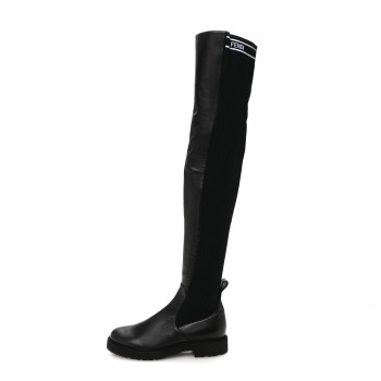 FENDI Nappa Stretch Fabric Logo Rockoko Thigh High Boots 37.5 Black White