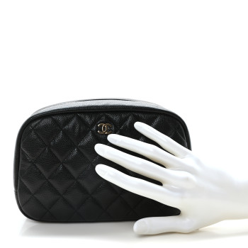 CHANEL Caviar Quilted Medium Curvy Pouch Cosmetic Case Black