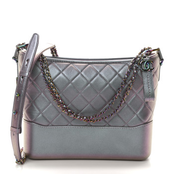 CHANEL Iridescent Lambskin Calfskin Quilted Medium Gabrielle Hobo Light Purple