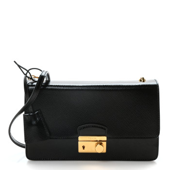 PRADA Saffiano Vernice Lock Flap Chain Bag Black