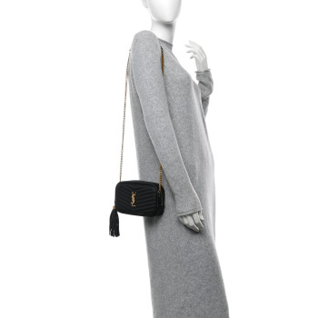 SAINT LAURENT Grain De Poudre Matelasse Monogram Mini Lou Camera Bag Black