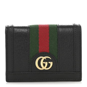 GUCCI Calfskin Web Ophidia Card Case Black