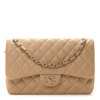 CHANEL Caviar Quilted Jumbo Double Flap Beige Clair