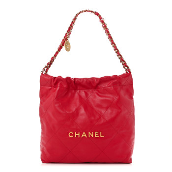 CHANEL Shiny Calfskin Quilted Small Chanel 22 Red