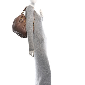 PRADA Glace Mordore Sfumata Pleated Hobo Blond Mordor