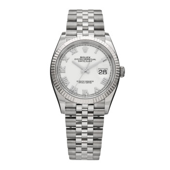 ROLEX Stainless Steel 18K White Gold 36mm Oyster Perpetual Datejust Watch White Roman 126234