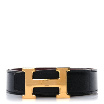 HERMES Box 135 Togo 32mm H Belt 85 34 Black Rouge H