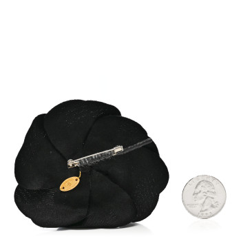 CHANEL Fabric Camellia Brooch Black