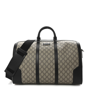 GUCCI GG Supreme Monogram Selleria Calfskin Medium Duffle Beige Ebony Black
