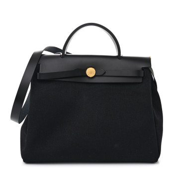 HERMES Military Toile Vache Hunter Herbag Zip Retourne 31 PM Black