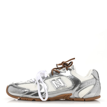 MIU MIU X NEW BALANCE Metallic Calfskin Mesh 530 SL Sneakers 37.5 Argento