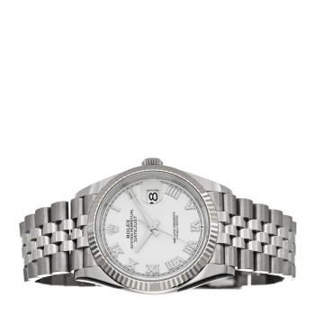 ROLEX Stainless Steel 18K White Gold 36mm Oyster Perpetual Datejust Watch White Roman 126234