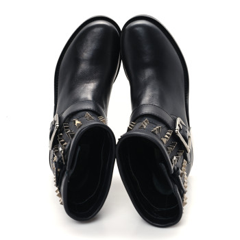 VALENTINO GARAVANI Calfskin Rockstud 30mm Biker Boots 36.5 Black