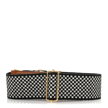 FENDI Ribbon Vitello King Logo Embossed Gingham Woven Adjustable Strap You Panna Black Cuoio