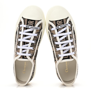 CHRISTIAN DIOR Canvas Toile De Jouy Embroidered Womens Walk'N'Dior  Low Top Sneakers 38 Hazelnut Black