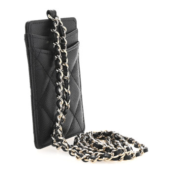 CHANEL Caviar Quilted Card Holder On Chain Black