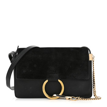 CHLOE Suede Calfskin Small Faye Shoulder Bag Black