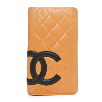 CHANEL Calfskin Quilted Cambon Yen Wallet Beige Black