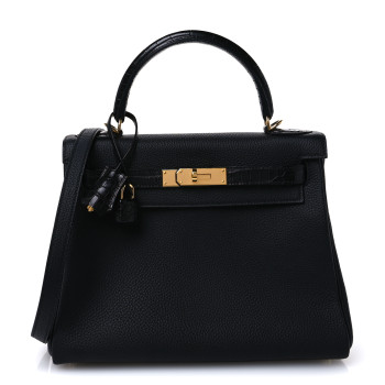 HERMES Togo Matte Porosus Crocodile Kelly Retourne Touch 28   Black