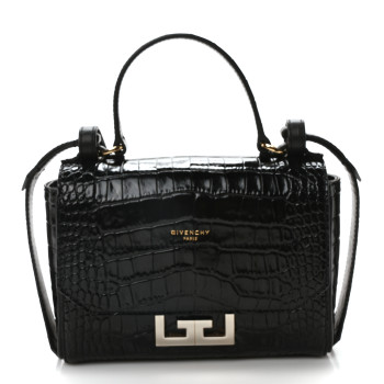 GIVENCHY Calfskin Crocodile Embossed Eden Mini Top Handle Black