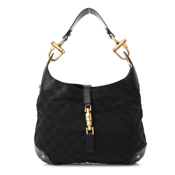 GUCCI Monogram Piston Lock Jackie O Hobo Black