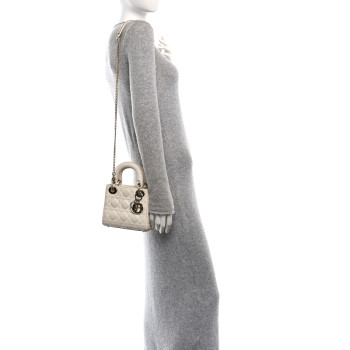 CHRISTIAN DIOR Lambskin Cannage Mini Lady Dior White