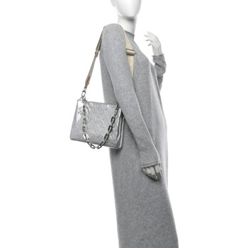 LOUIS VUITTON Metallic Lambskin Embossed Monogram Coussin PM Silver