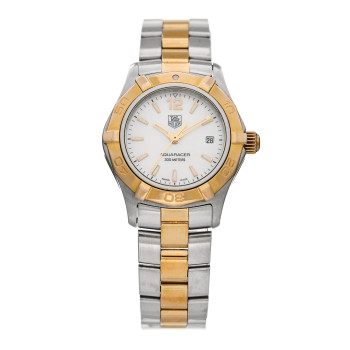 TAG HEUER Stainless Steel 18K Yellow Gold Mother of Pearl 27mm Aquaracer Quartz Watch WAF1424