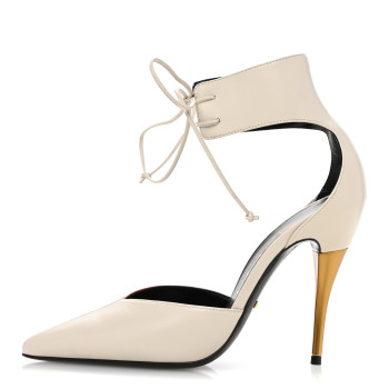 GUCCI Nappa Charlotte Priscilla Ankle Cuff Pumps 38 New 38 Mystic White Harness Brown