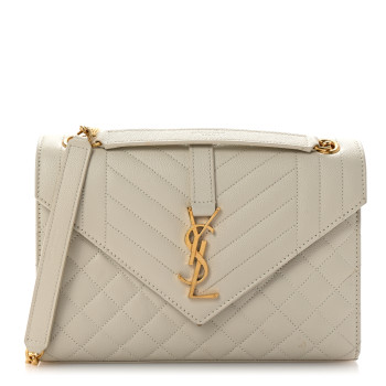 SAINT LAURENT Grain De Poudre Textured Mixed Matelasse Medium Triquilt Monogram Satchel Crema Soft