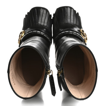 GUCCI Malaga Kid GG Marmont Fringe Platform Ankle Boots 37.5 Black
