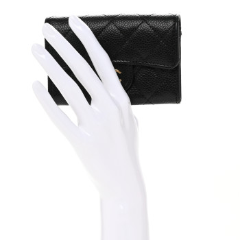 CHANEL Caviar Quilted Flap Card Holder Wallet Black