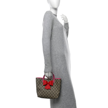 GUCCI GG Supreme Monogram Bow Childrens Tote Red Pink