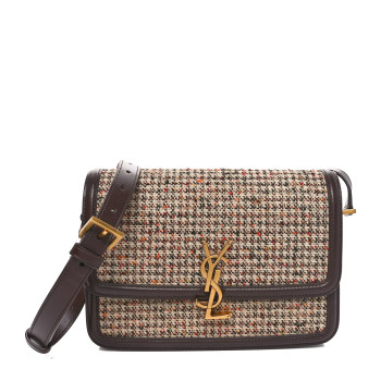 SAINT LAURENT Tweed Houndstooth Medium Solferino Satchel Umber