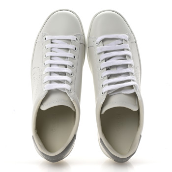 GUCCI Calfskin Interlocking G Perforated Womens Ace Sneakers 37 White Grey Sky