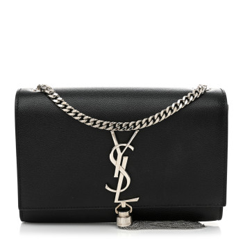 SAINT LAURENT Grain De Poudre Small Classic Monogram Kate Tassel Satchel Black