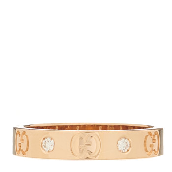 GUCCI 18K Rose Gold Diamond Icon Band Ring 57 8