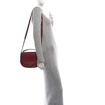 CHANEL Shiny Calfskin Goatskin Quilted Medium Coco Curve Messenger Flap Burgundy