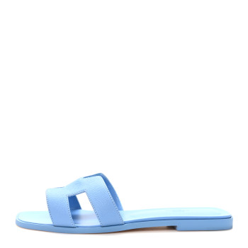 HERMES Calfskin Oran Sandals 40.5 Bleu Faience