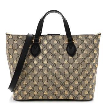 GUCCI Soft GG Supreme Monogram Bees Small Crossbody Tote Beige Oro Black