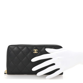 CHANEL Caviar Quilted Large Gusset Zip Around Wallet Black