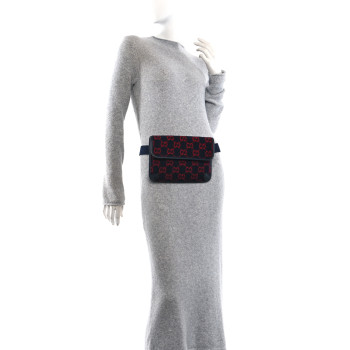 GUCCI Covered Wool GG Monogram Slim Belt Bag Navy Red